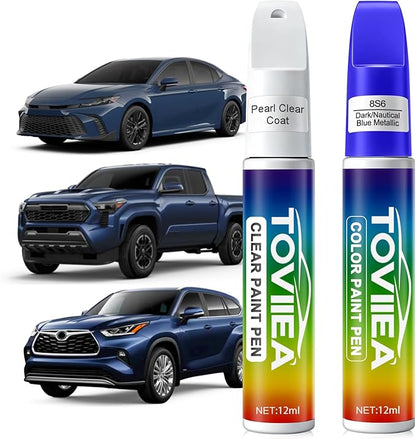 Dark/Nautical Blue Metallic(8S6) Touch Up Paint Compatible with TOYOTA,2-In-1 Car Scratch Remover Pen,Car Paint Scratch Repair Kit for Scratches,Chips & Nicks,2-PCS SET