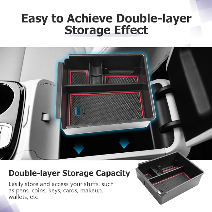 LUWU 2025 2026 Hynudai Tucson Center Console Organizer 2022-2026 Tucson NX4 Armrest Storage 2026 Tucson Console Organizer Tray Tucson SE/SEL/XRT Armrest Organizer 2025 2026 Tucson Accessories (Red)