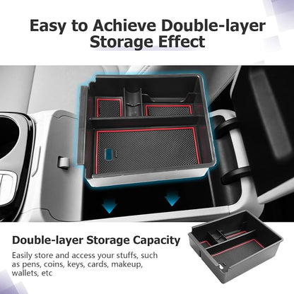 LUWU 2025 2026 Hynudai Tucson Center Console Organizer 2022-2026 Tucson NX4 Armrest Storage 2026 Tucson Console Organizer Tray Tucson SE/SEL/XRT Armrest Organizer 2025 2026 Tucson Accessories (Red)