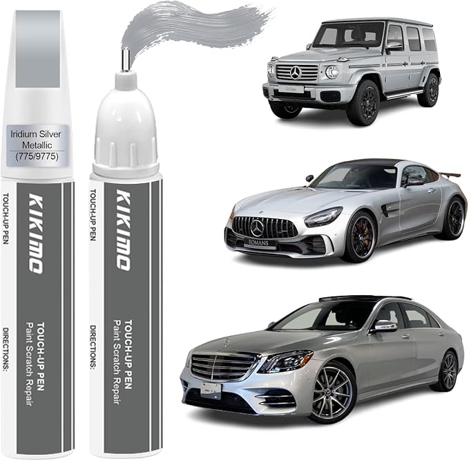 KIKIMO for Mercedes-Benz Touch Up Paint(Iridium Silver Metallic(775/9775)), Car Paint Repair Kit for Mercedes-Benz, 2 In 1 Scratches Repair with Pen Tip and Brush, Color-Matched for Quick & Easy Fix