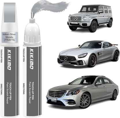 KIKIMO for Mercedes-Benz Touch Up Paint(Iridium Silver Metallic(775/9775)), Car Paint Repair Kit for Mercedes-Benz, 2 In 1 Scratches Repair with Pen Tip and Brush, Color-Matched for Quick & Easy Fix