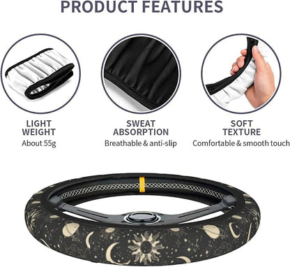 Sun and Moon Steering Wheel Covers Non Slip Neoprene Space Wheel Protector Universal 15 inch for Men Women