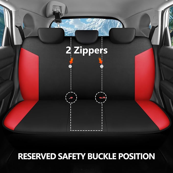 HChengkikz Car Seat Covers Full Set, Waterproof Neoprene Car Seat Covers, Airbag Compatible, Universal Automotive Seat Covers for Most Cars, SUVs, Trucks (Black + Red)