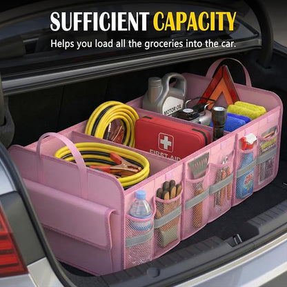 Trunk Organizer for SUV, Large trunk organizer for car, Collapsible Multi-Compartment Car Trunk Organizer, Sturdy Cargo Trunk Storage Organizer, Non Slip Bottom