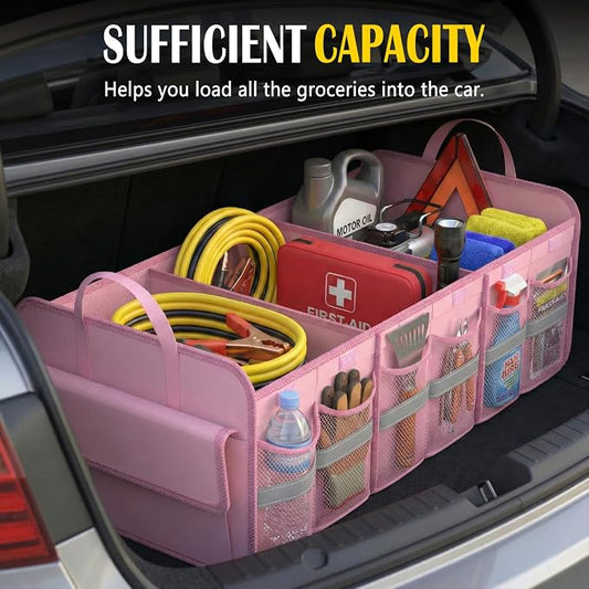 Trunk Organizer for SUV, Large trunk organizer for car, Collapsible Multi-Compartment Car Trunk Organizer, Sturdy Cargo Trunk Storage Organizer, Non Slip Bottom