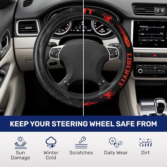 GENANY Drink Pattern Steering Wheel Cover, Non Slip Polyester Car Wheel Protector for Car SUV Truck, Universal 15 Inch