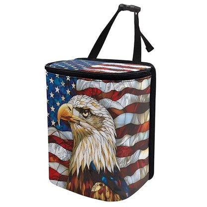 Talayituse Eagle American Flag Print Car Trash Can Portable Auto Garbage Bin Multifunctional Vehicle Interior Accessories with Adjustable Straps Universal Fit Truck SUV Sedan