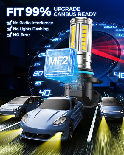 Marsauto 9145 H10 LED Fog Lights Bulbs Yellow, 12,000LM 9140 9145 LED Fog Light Bulbs, 360° Illumination 600% Bright 3000K Amber, Upgraded 60 Pcs Chips 9145 H10 Yellow Fog Lights, Accessory Light Kits