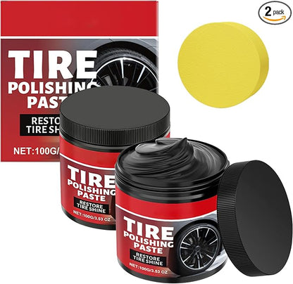 2Pcs Car Tire Shine with Sponge,Tire Coating Paste,Tire Polishing Paste,Ungraded Long-Lasting Tire Dressing with Wet Gloss Look Finish for Car, Truck, Motorcycle, RV & More