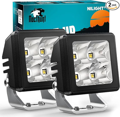 Nilight Motorcycle LED Pods 2 PCS 2 Inch 20 W Spot Beam Square Mini Driving Work Light Built-in EMC Offroad Side Ditch Lights for Tractor Truck Motorbike Boat ATV