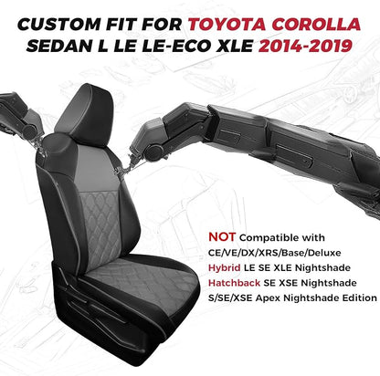 FREESOO for Toyota Corolla Seat Covers L LE XLE, LE Eco Sedan 2014 2015 2016 2017 2018 2019, Luxury Leather Seat Covers for Cars, Custom Fit Car Seat Covers, Waterproof Seat Cover, Black Gray Full Set