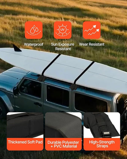 VEVOR Soft Roof Rack Pads, 31.5" Universal Car Roof Rack Pad, 176LBS Load Capacity Surfboard Rack for Car with 4 Tie-Down Straps, 2 Quick Loop Straps & Storage Bag for SUP Canoe Snowboard Paddle Board