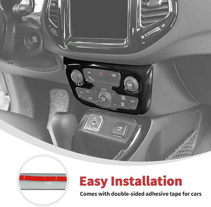Linskip Climate Control Accent Trim Compatible with 2017 2018 2019 2020 2021 Jeep Compass, Control Panel Cover for Jeep Compass Interior Accessories(Gloss Black)