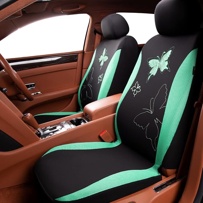 Flying Banner Butterfly car seat Covers ful Set Fashion Universal Lady Woman Female Rear Bench Split Colorized (Mint Green, Full Set - Lace)