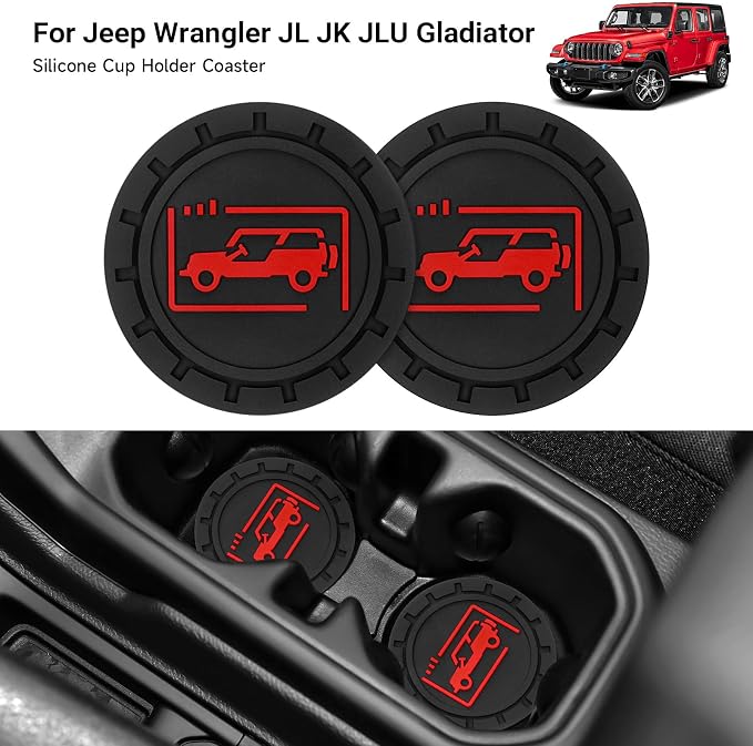 Car Cup Holder Coasters for Jeep Wrangler JL JK JLU and Jeep Gladiator JT Accessories Universal Car Cup Non-Slip Silicone Holder Coasters Interior Accessories (Black Red)