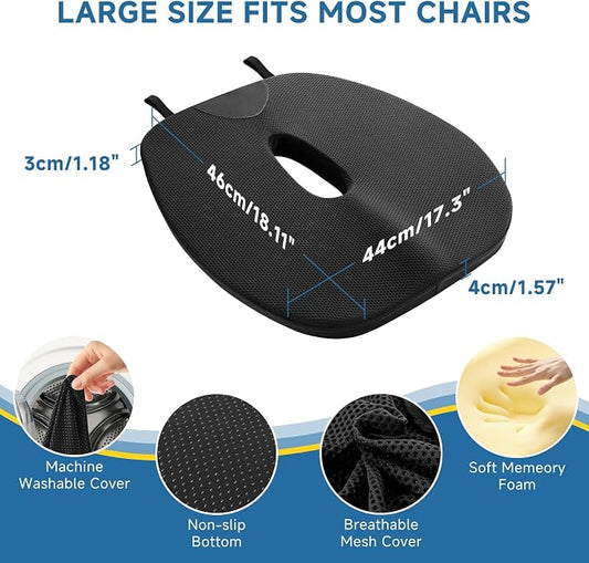 Car Seat Cushion - Butt Pillow Memory Foam Cushion for Office Chair, Car Seat, Airplane, Bleacher, Wheelchair - Hip, Tailbone, Coccyx, Sciatica Pain Relief Car Travel Essentials (Black 02)