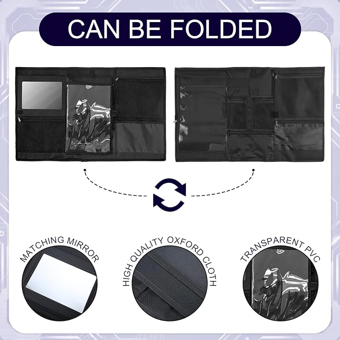 Sanwuta 30" L x 17.5" W Camp Trunk Organizer Trunk Lid Organizer for Summer Camp with 7 Pockets Plastic Mirror and Flashlight for Secure College Dorm Storage Chest