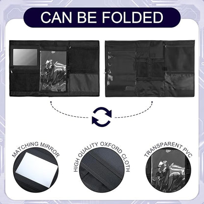 Sanwuta 30" L x 17.5" W Camp Trunk Organizer Trunk Lid Organizer for Summer Camp with 7 Pockets Plastic Mirror and Flashlight for Secure College Dorm Storage Chest