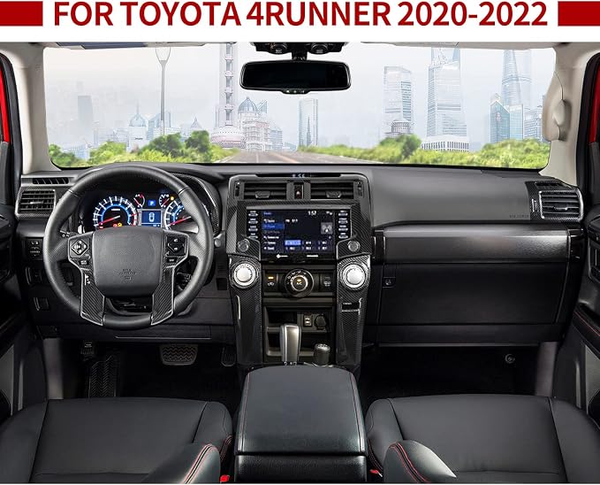 Voodonala Center Console Interior Carbon Fiber Black Decoration Kit for Toyota 4Runner 2020-2024,9pcs/set(Steering Wheel Panel/Navagition Panel/Dashboard Bezels/4WD Panel/Gear Panel/Side Vent Bezels)