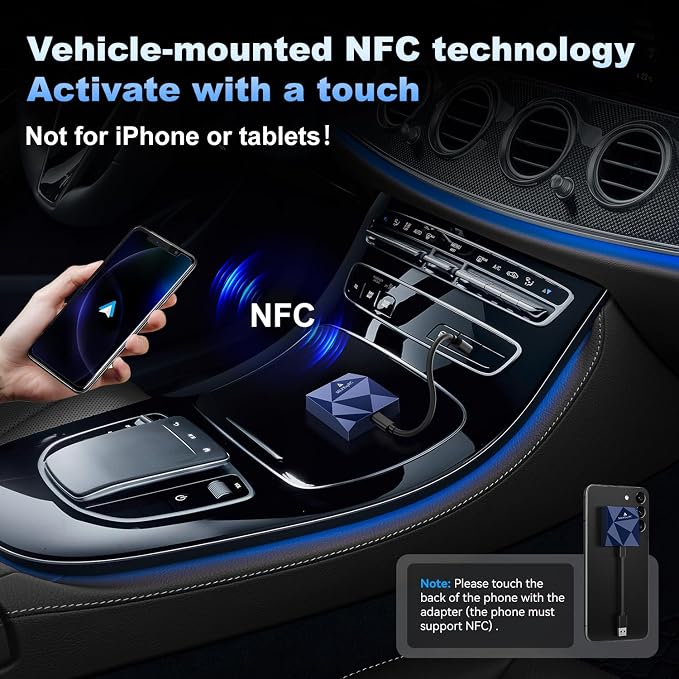 Android Auto Wireless Adapter for Factory Wired Android Auto Cars from 2016, Converts Wired to Wireless, Support NFC Quick Connect, Plug & Play Low Latency and Easy to Install