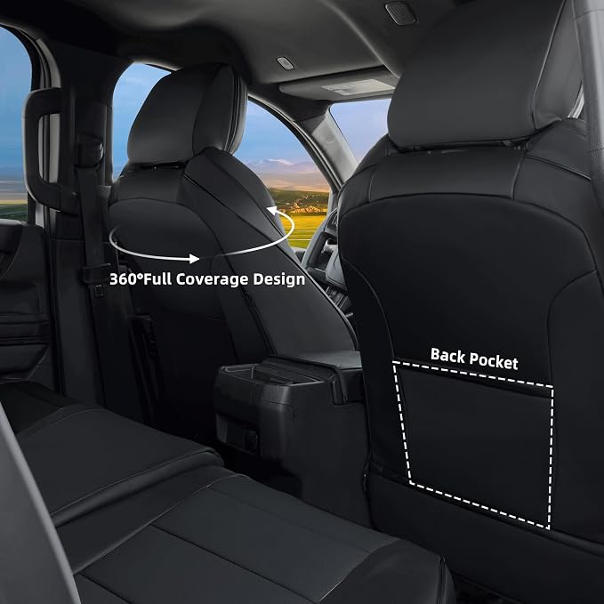 Lolcar 2024 2025 2026 Tacoma Seat Covers Full Set for Toyota Tacoma Double Cab SR,SR5,TRD Sport,TRD Off-Road,Limited,Fully Covered,Luxury Waterproof Leather Car Seat Protector(Black