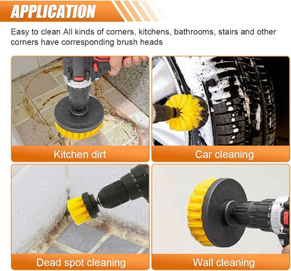 3PCS Car Detailing Drill Brush Set, Car Interior Power Scrubber Brush, Wheel Cleaner Drill Brush, Car Wash Cleaning Kit for Floor, Grout, Car Mats, Tub, Tile, Bathroom, Carpet (Yellow)