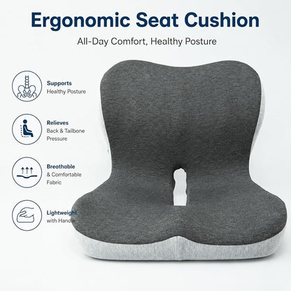 Cupocupa Memory Foam Seat Cushion, Ergonomic Orthopedic Pad with Adjustable Strap for Car Truck Office Chair, Lumbar Back Support & Sciatica Relief for Long Drives