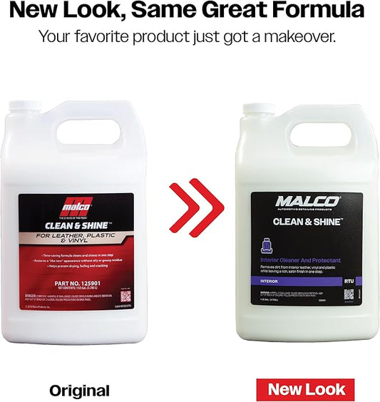 Malco Clean and Shine Interior Car Cleaner and Dressing - Best Interior Car Care to Restore Leather Plastic and Vinyl / 1 Simple Step To Clean, Condition, and Protect/Non-Glare Satin Finish (125901)