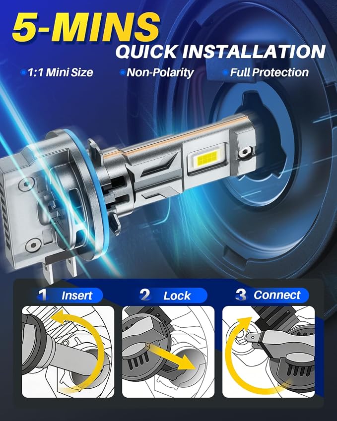 AUTOONE H15 LED Bulb, 60000LM H15 Lights Replacement, No Flickering, 3 Min Quick Install, 70K+ Lifespan, 2PCS
