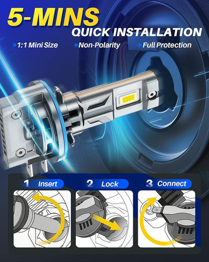 AUTOONE H15 LED Bulb, 60000LM H15 Lights Replacement, No Flickering, 3 Min Quick Install, 70K+ Lifespan, 2PCS