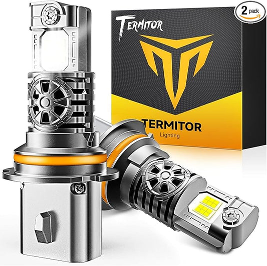 Termitor Latest Upgraded 9007 HB5 Light Bulb high/low beam, 50000LM 1000% Super Bright, 70000+ Hours Service Life, 6500K Cool White, 1:1 Halogen Replacement Light Bulbs, Plug N Play, Pack of 2