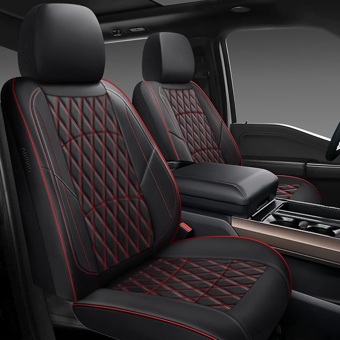 NS YOLO Leather Car Seat Covers,Universal Fit for Most Cars,SUVs and Sedans,Waterproof Luxury Leatherette Cushions, 5 Seats Protectors (Black and Red, Full Set-5 Seats(Front and Rear))