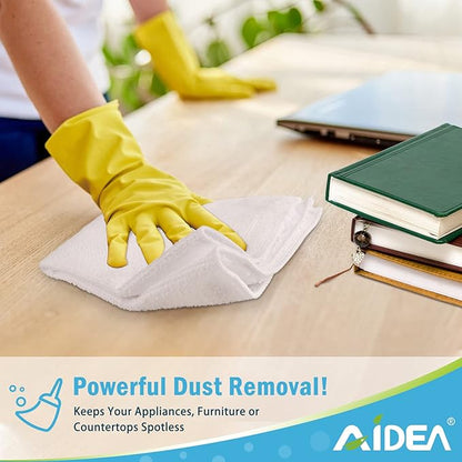 AIDEA Microfiber Cleaning Cloth White 100PK, Microfiber Towels for Cars, Absorbent Cleaning Rags, Lint-Free Streak-Free Wash Cloths for House, Kitchen, Cleaning Supplies 11.5"×11.5"