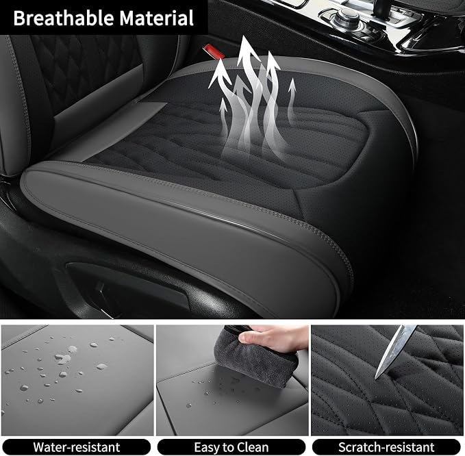 MINGBRON Leather Car Seat Covers,Car Seat Protector Waterproof,Seat Covers Full Set, Car Seat Protectors 5 Seats,Automotive Seat Covers Fit Most Cars Grey&Black