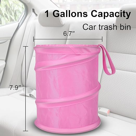 Car Trash Can, 2 Packs Mini Car Garbage Can, Collapsible Trash Bin | Pop-Up Trash Can for Car Front Back Seat, Portable Car Trash Bag Hanging for Vehicle SUV Rv Truck Accessories Interior, Pink