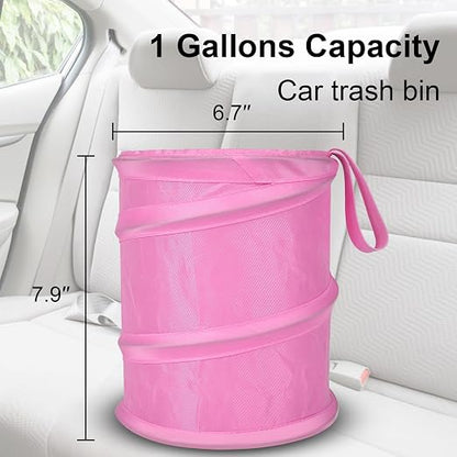 Car Trash Can, 2 Packs Mini Car Garbage Can, Collapsible Trash Bin | Pop-Up Trash Can for Car Front Back Seat, Portable Car Trash Bag Hanging for Vehicle SUV Rv Truck Accessories Interior, Pink