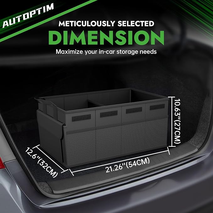 AUTOPTIM Car Trunk Organizer - Collapsible Car Organizer with Non Slip Bottom & Multiple Pockets for Groceries, Trunk Storage with Base Panel for SUV Sedan Van, 2 Compartments (Black, Small, 2 Pack)