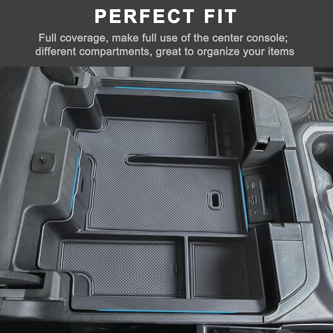 JKCOVER Full Size Center Console Organizer Tray Compatible with (2019-2022) Chevy Silverado/GMC Sierra 1500 and (2020-2023) Silverado/Sierra 2500HD/3500HD Accessories(Full Console w/Bucket Seats ONLY)