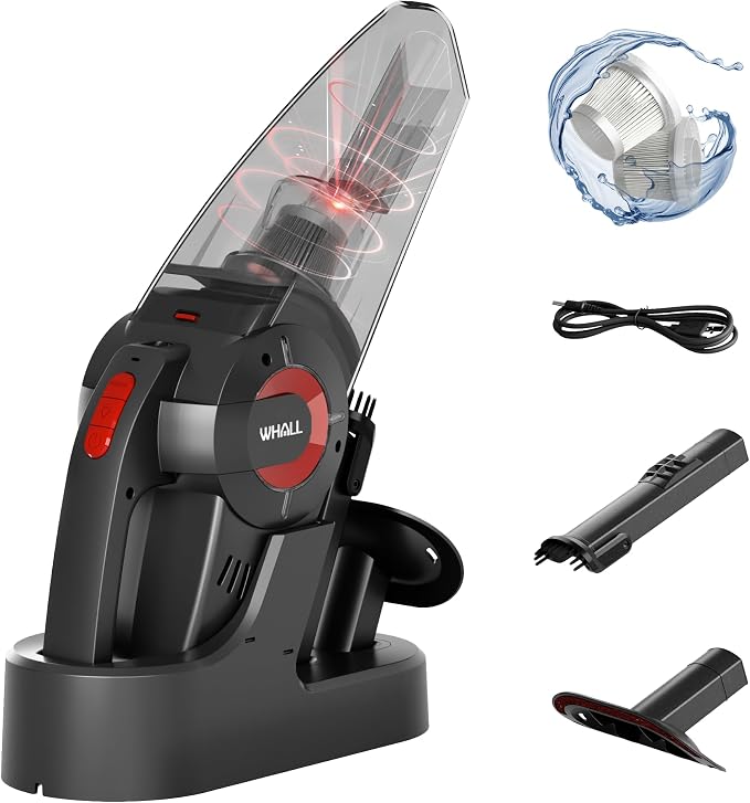 Whall Handheld Cordless Car Vacuums, Wet and Dry Use 9000Pa Strong Suction Vacuums, Rechargeable Portable Vacuum Cleaner with LED, Charging Dock, Lightweight Mini Vacuum for Car, Home and Office,Red