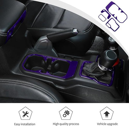 Voodonal for JL 4WD Shift Knob Gear Shift Bezel Front Cup Holder Center Armrest Switch Lock Hole Cover Trim Kits Fit for 2018-2024+Jeep Wrangler JL JLU Gladiator JT Interior Accessories 4pcs Purple