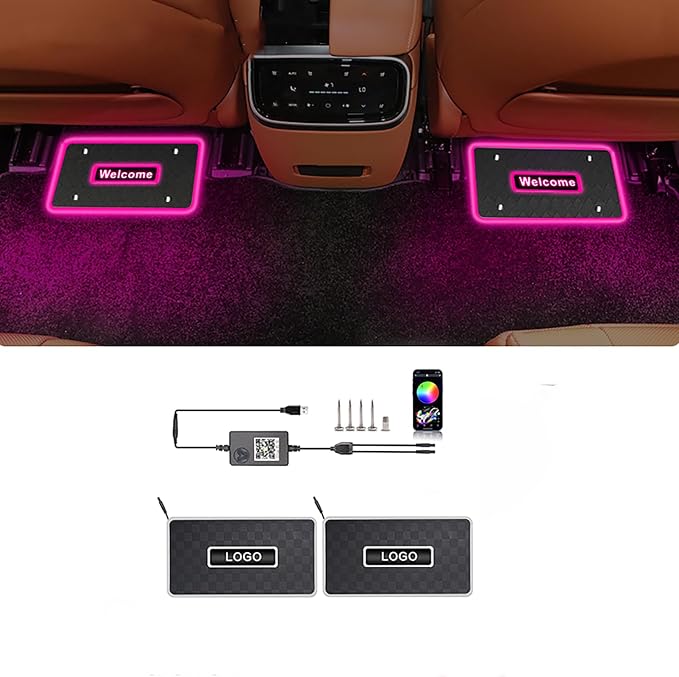 Customizable Car Floor Mats Lights, Customize Personalized Logo Car Floor Mats Light Waterproof RGB LED Neon Lamp App Control Adjustable Flashing Mode Universal Car Interior Foot Mat Decoration Light