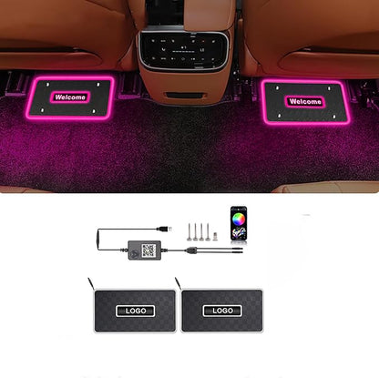 Customizable Car Floor Mats Lights, Customize Personalized Logo Car Floor Mats Light Waterproof RGB LED Neon Lamp App Control Adjustable Flashing Mode Universal Car Interior Foot Mat Decoration Light