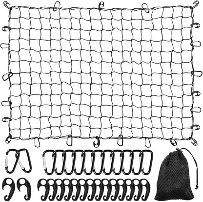 4' x 6' Cargo Net Stretches to 6' x 12', Heavy Duty Cargo Netting for Pickup Truck Bed, Roof Rack Net with Hooks Carabiners