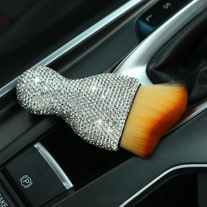 Bling Car Interior Dust Brush, Crystal Rhinestone Soft Auto Detailing Cleaning Brush, Sparkling Diamond Vehicle Dashboard Air Vent Cleaner for Women Girls, Universal for Vehicles (White)