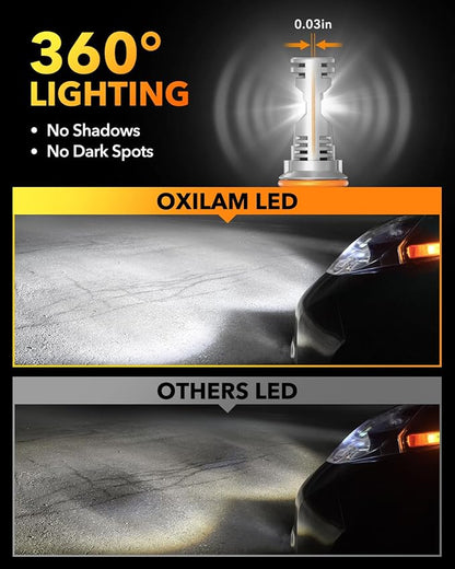 OXILAM 9004 LED Light Bulbs, 1200% Enhanced Brightness 6500K Cool White, Anti-Flicker, 60,000Hrs Lifespan, Easy Plug-N-Play, IP68 Rated, HB1 Fog Light for Cars Trucks SUVs, Pack of 2