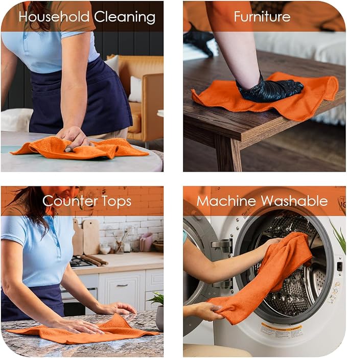 Avalon Towels Microfiber Cleaning Cloths (Value Pack of 48) - Size 16 x 16 Inches, Highly Absorbent Cleaning Rags, Lint Free, Reusable and Washable, Microfiber Towels for Cars