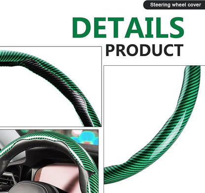 3pcs Universal Carbon Fiber Steering Wheel Cover - Anti-Slip & Segmented Design, Universal 99% Durable Steering Wheel Protector for Men and Women, Car Interior Accessory (Green)