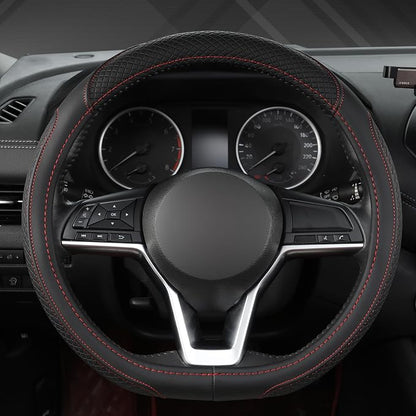 West Llama Customized Auto Car Steering Wheel Cover for Nissan,D Shaped Steering Wheel Cover for Rogue,Altima,Kicks (D-Shaped-Black+Red Line)