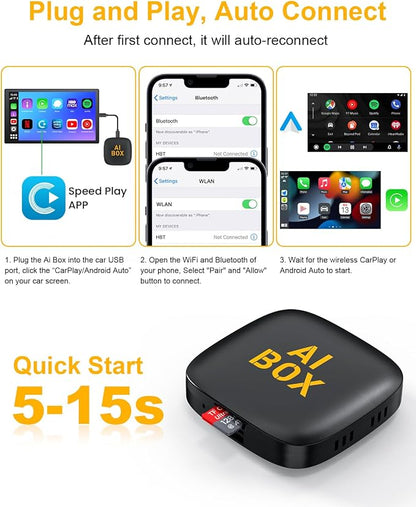 Wireless CarPlay Adapter, 2025 Upgraded 5-in-1 Apple CarPlay Wireless and Android Auto Adapter Support Netflix/YouTube/TF Card, Magic Car Play Ai Box for Cars from 2016 & iPhone iOS10+ Android