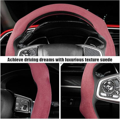 Mandark Car Steering Wheel Cover, Suede Sport Vehicle Steer Wheel Protector Fitting 15 Inch, Non-Slip Comfortable Automotive Interior Decoration Accessories, Universal for Most Cars (Wine Red)